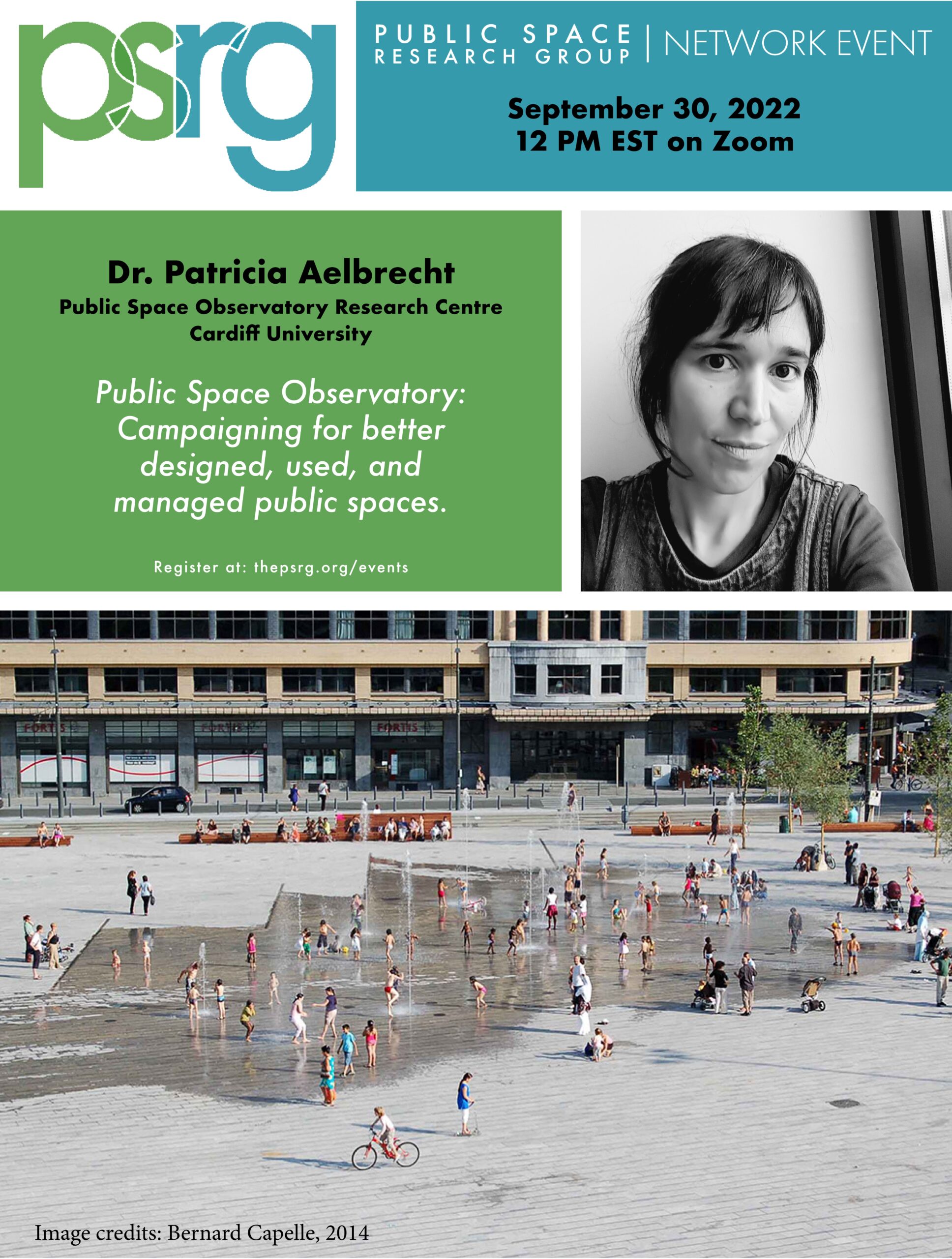 SEPTEMBER 30 @12ET:: Dr. Patricia Aelbrecht presents: Public Space Observatory: Campaigning for better designed, used, and managed public spaces